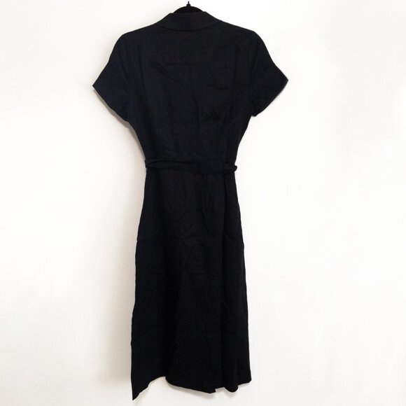 QUINCE XS 100% European Linen Button Front Dress in Black Midi Belted Vacay NWT - Picture 2 of 6